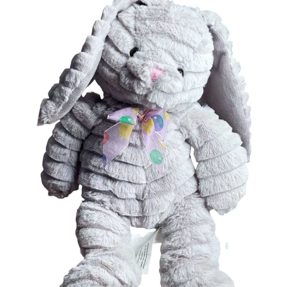 American Greetings Gray Easter Bunny Rabbit Ribbed Stuffed Animal Plush 13" Gift